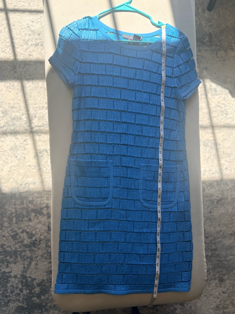 Per Se Bright Blue Short-Sleeve Knit Dress with Patch Pockets - Picture 4 of 8